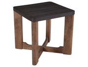 Merano square accent table with mocha veneer top and walnut finish mango wood cross base